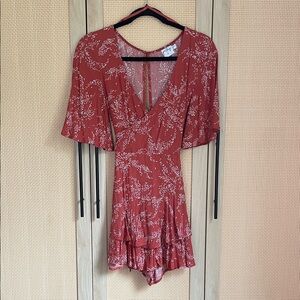 Red Clay Romper with Ruffle Hem